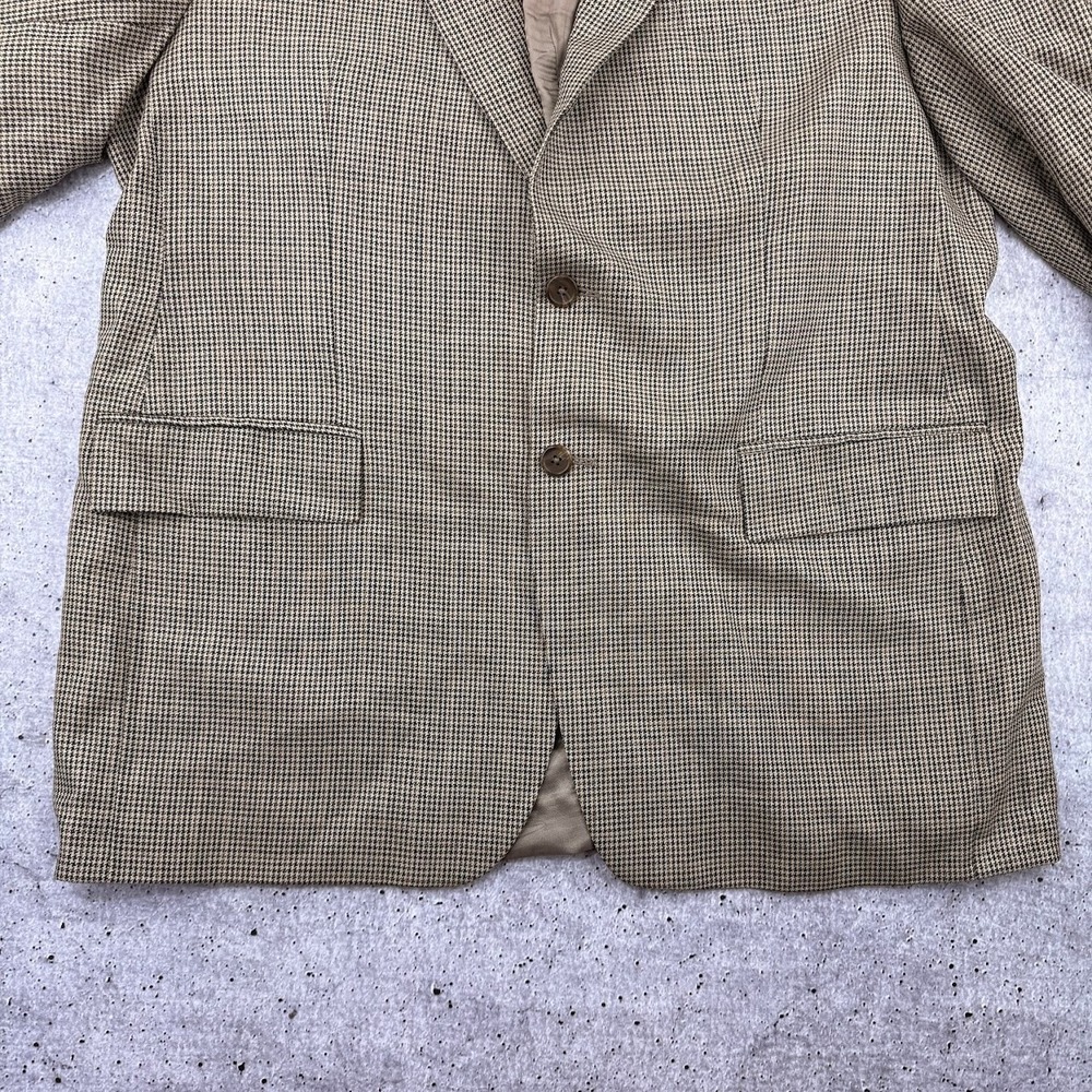 Chaps Ralph Lauren Tan Brown Padded Shoulder Houndstooth 44T Silk Wool Blazer - Picture 6 of 12
